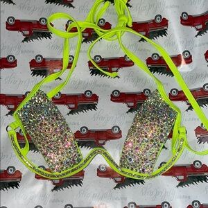 Neon Green Rhinestone Bikini Top
